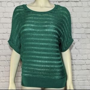 New Directions Womens Green Sweater Small Shimmer